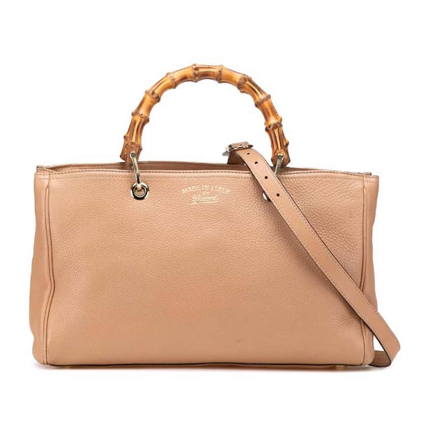 Gucci Medium Calfskin Bamboo Shopper Satchel Brown Leather Very good condition - Front View