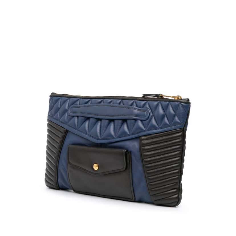 Miu Miu Matelasse Nappa Biker Clutch Blue Leather Good condition - Back View