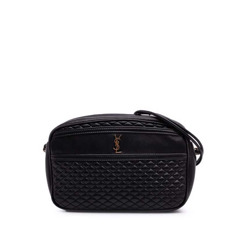 Saint Laurent Quilted Lambskin Victoire Camera Bag Black Leather Good condition - Front View