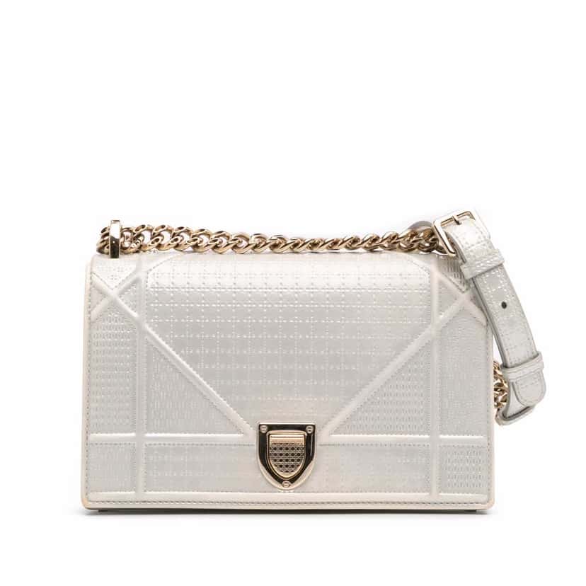 Dior Small Metallic Patent Microcannage Diorama Flap Silver Leather Good condition - Front View