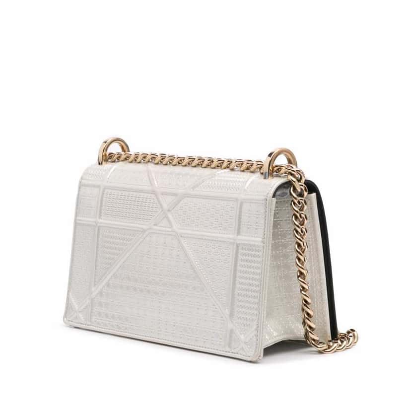 Dior Small Metallic Patent Microcannage Diorama Flap Silver Leather Good condition - Back View