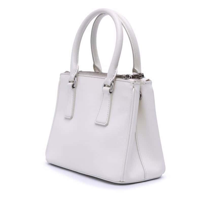 Prada Mini Saffiano Lux Crystal Embellished Galleria Double Zip White Leather Good condition - Back View
