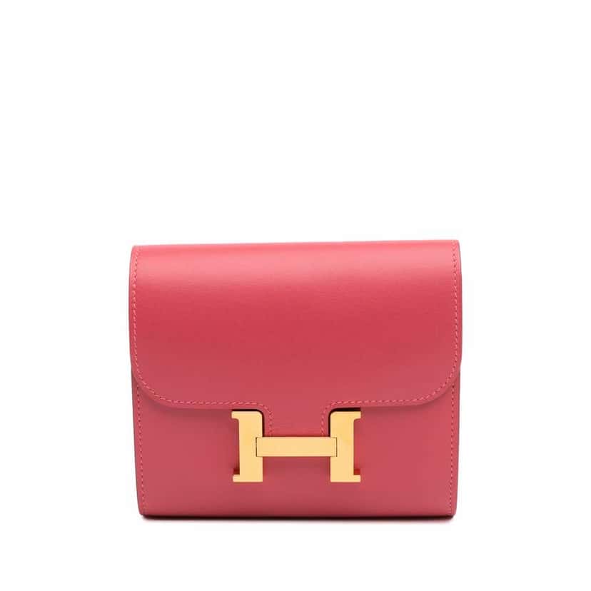 Hermès Tadelakt Constance Compact Wallet Pink Leather Good condition - Front View