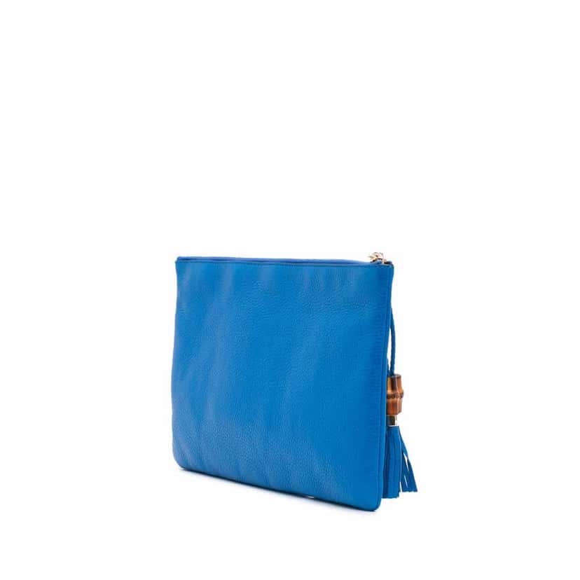 Gucci Calfskin Bamboo Tassel Clutch Blue Leather Good condition - Back View