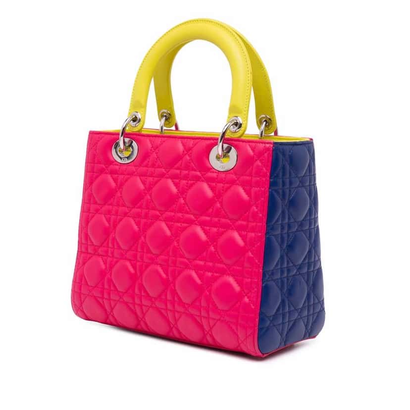 Dior Medium Tricolor Lambskin Cannage Lady Dior Pink Leather Good condition - Back View