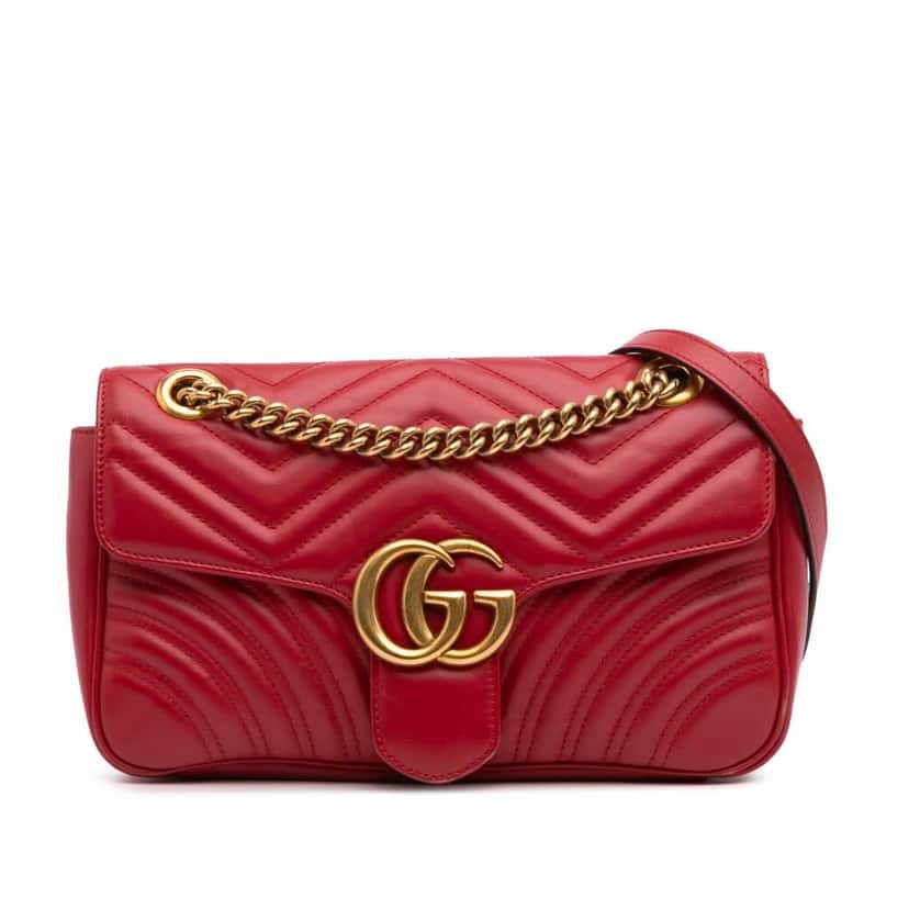 Gucci Small GG Marmont Matelasse Leather Flap Crossbody Red Leather Good condition - Front View