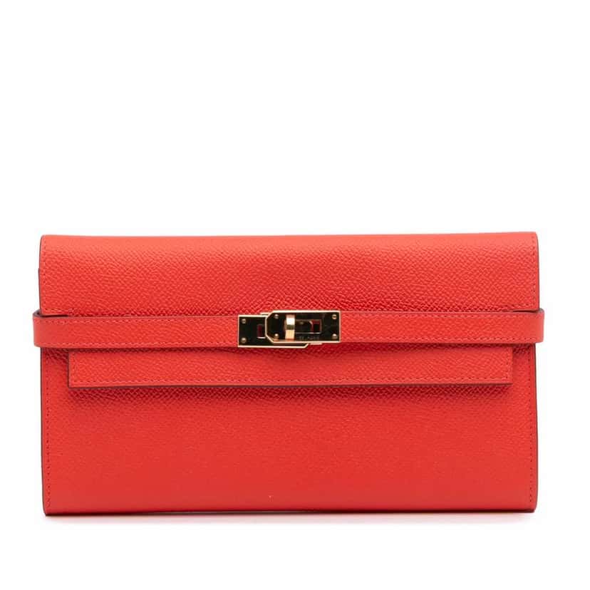 Hermès Epsom Kelly Longue Wallet Red Leather Good condition - Front View