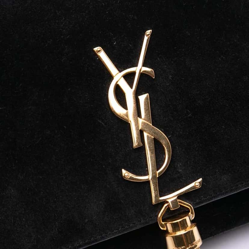 Saint Laurent Suede Classic Monogram Cassandre Tassel Clutch Black Leather Good condition - Box View