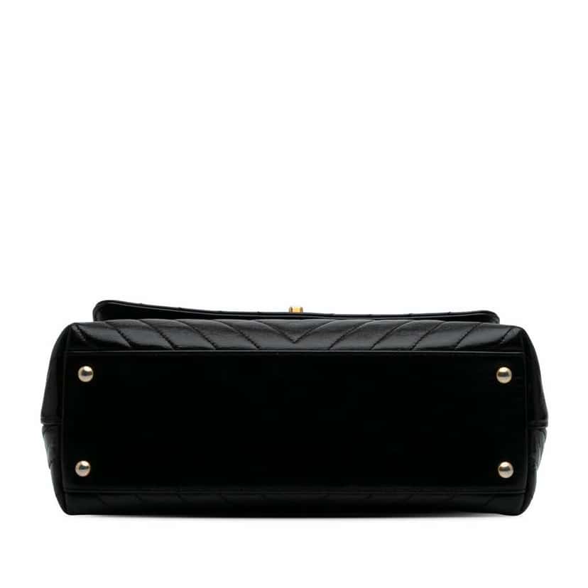 Chanel Small Chevron Aged Calfskin Coco Top Handle Bag Black Leather Good condition - Inside View