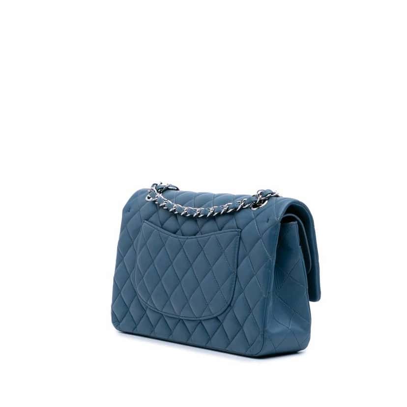 Chanel Medium Classic Lambskin Double Flap Blue Leather Good condition - Back View