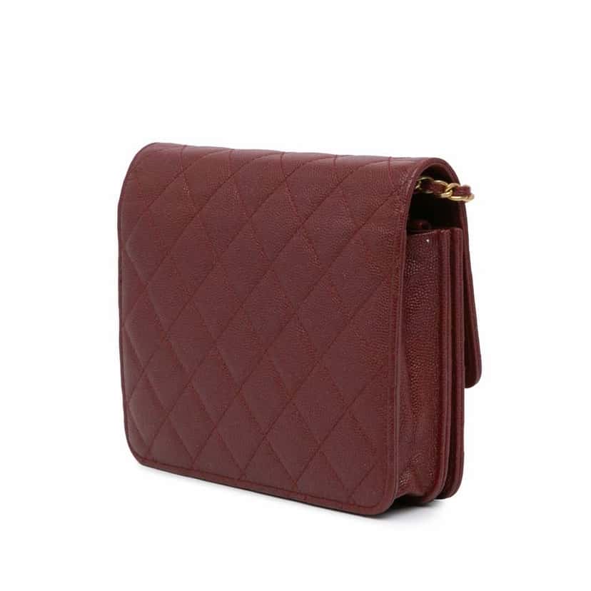 Chanel Quilted Caviar Square Wallet on Chain Red Leather Good condition - Back View