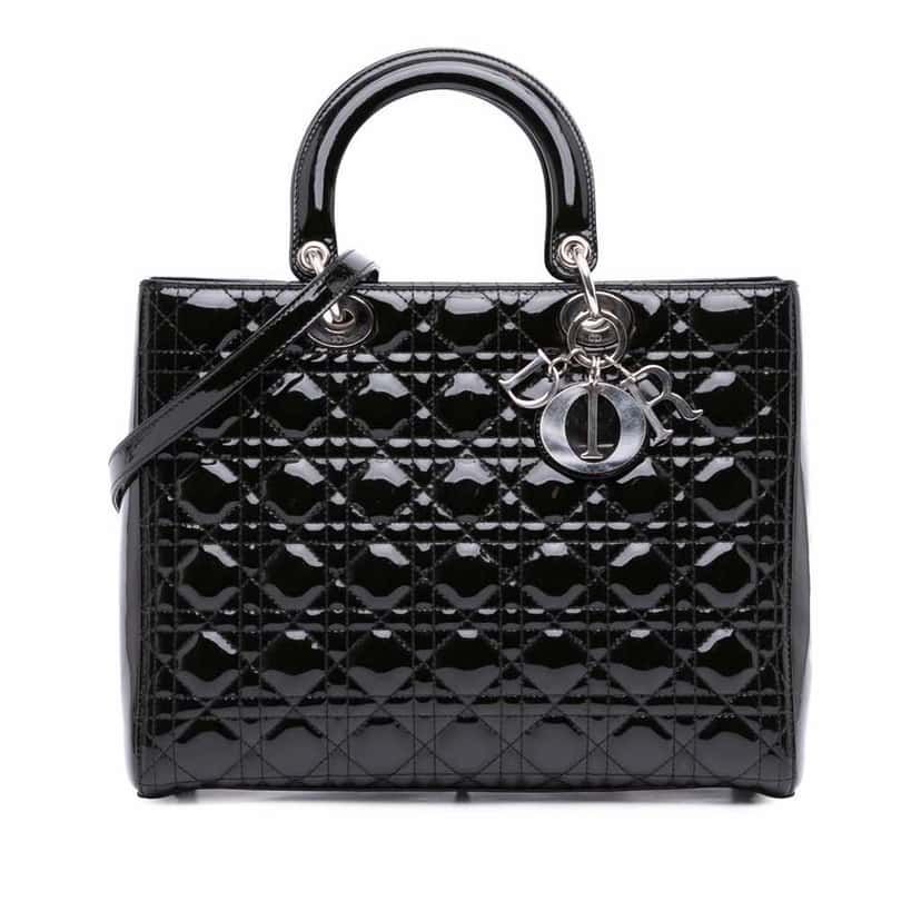 Dior Large Patent Cannage Lady Dior Black Leather Good condition - Front View