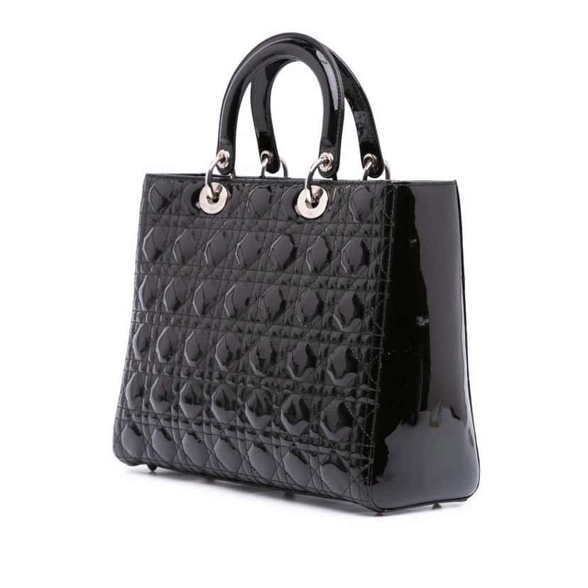 Dior Large Patent Cannage Lady Dior Black Leather Good condition - Back View