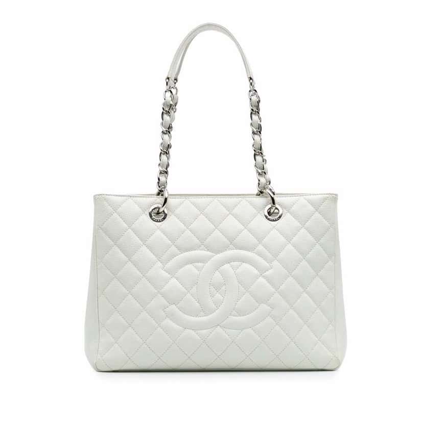 Chanel Caviar Grand Shopping Tote White Leather Good condition - Front View