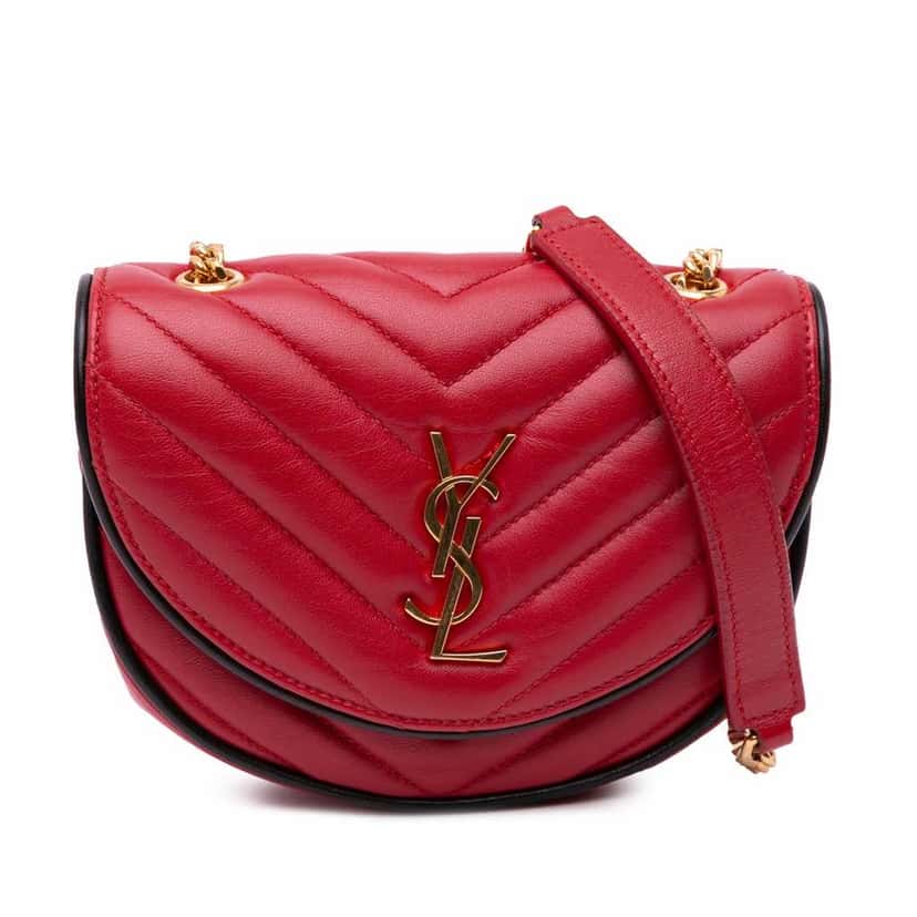 Saint Laurent Small Leather Monogram Bubble Chain Shoulder Bag Red Leather Good condition - Front View