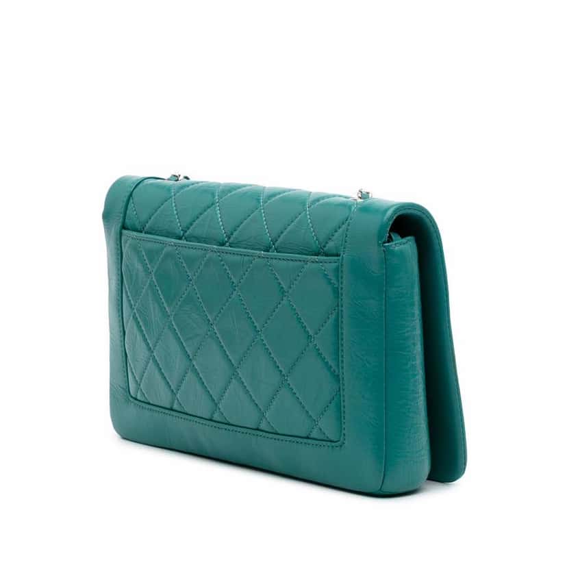 Chanel Crumpled Calfskin Bi Quilted Vintage Full Flap Blue Leather Good condition - Back View