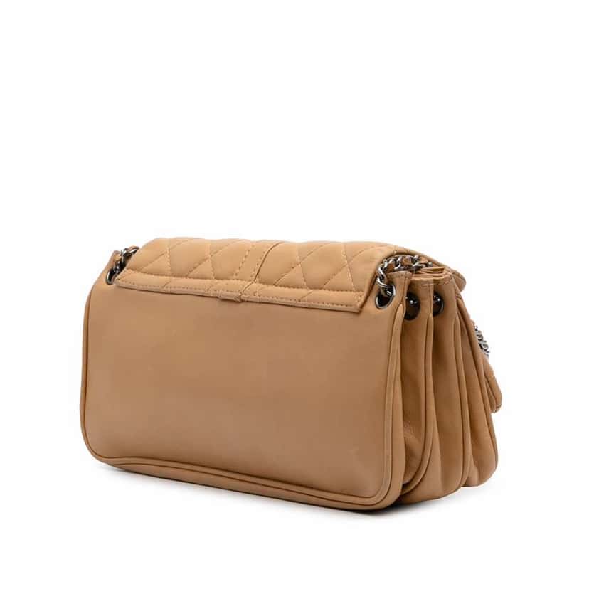 Chanel Quilted Lambskin Mademoiselle Lock Accordion Flap Brown Leather Good condition - Back View