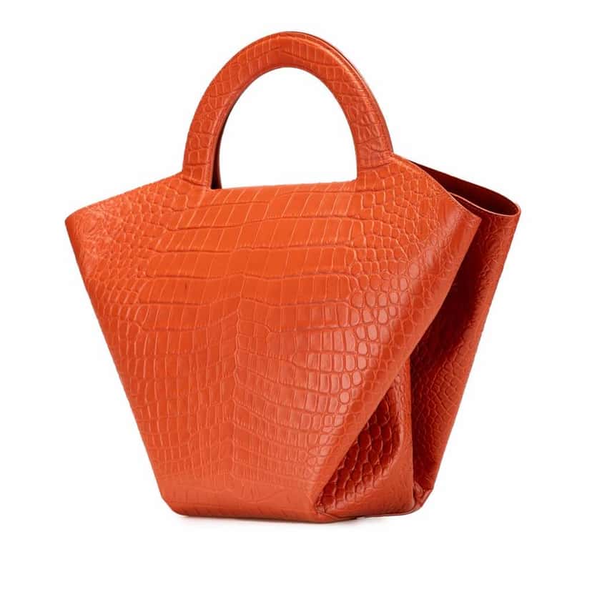 Bottega Veneta Crocodile Embossed Doll Top Handle Tote Orange Leather Good condition - Back View