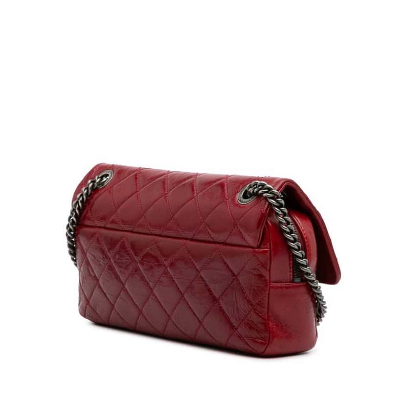 Chanel Medium Glazed Calfskin Duo Color Flap Red Leather Good condition - Back View