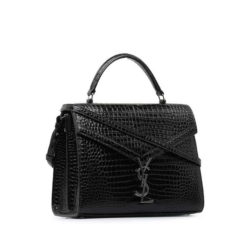 Saint Laurent Medium Crocodile Embossed Cassandra Top Handle Bag Black Leather Very good condition - Back View