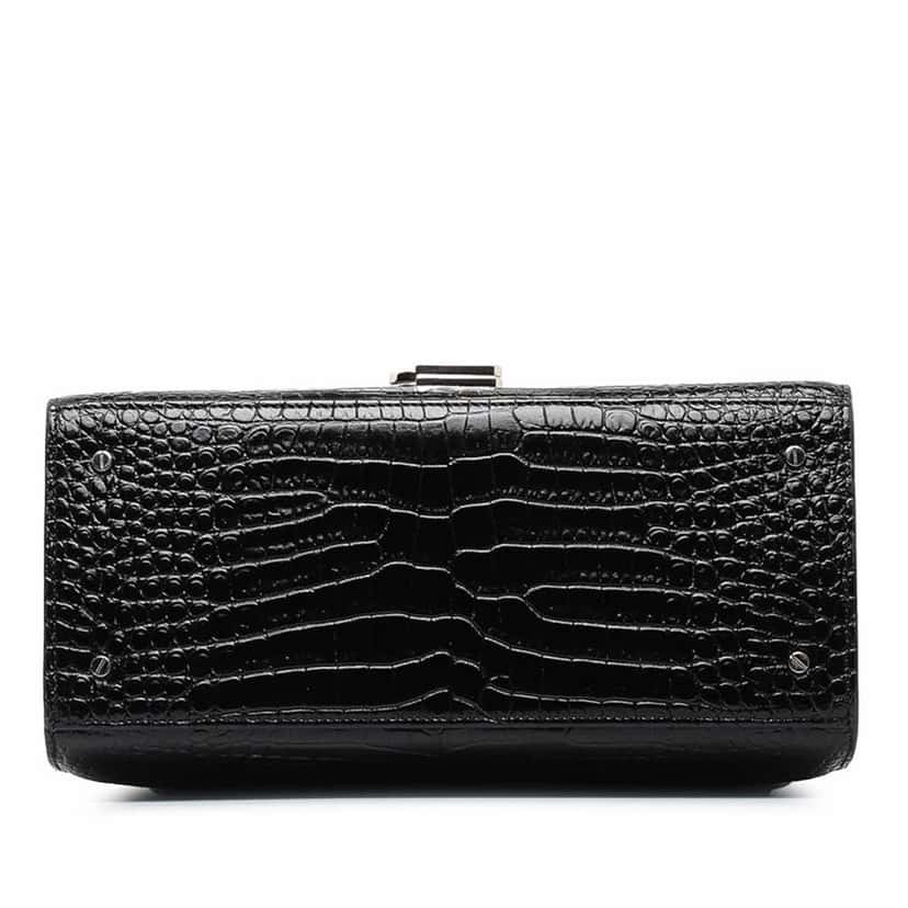 Saint Laurent Medium Crocodile Embossed Cassandra Top Handle Bag Black Leather Very good condition - Model View