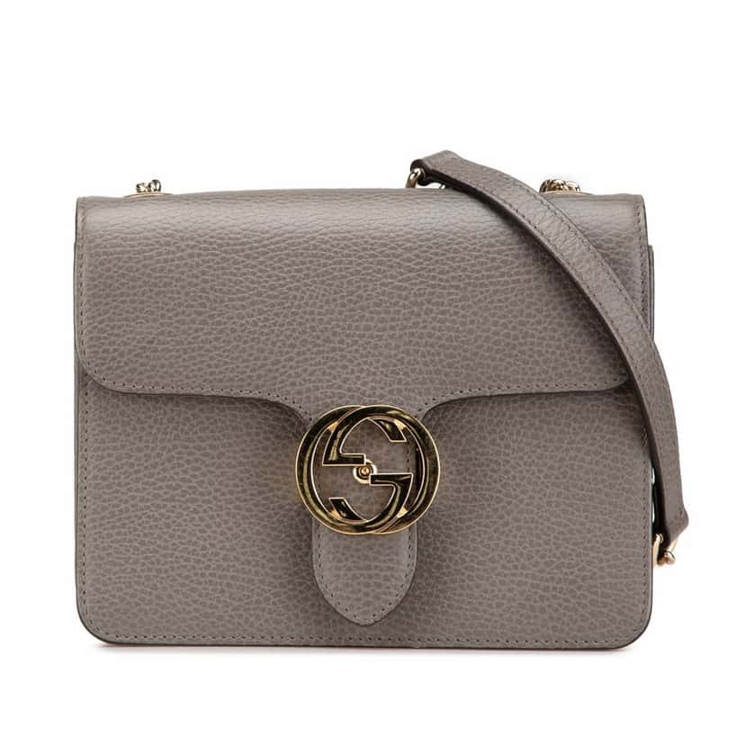 Gucci Small Dollar Calfskin Interlocking G Crossbody Grey Leather Good condition - Front View