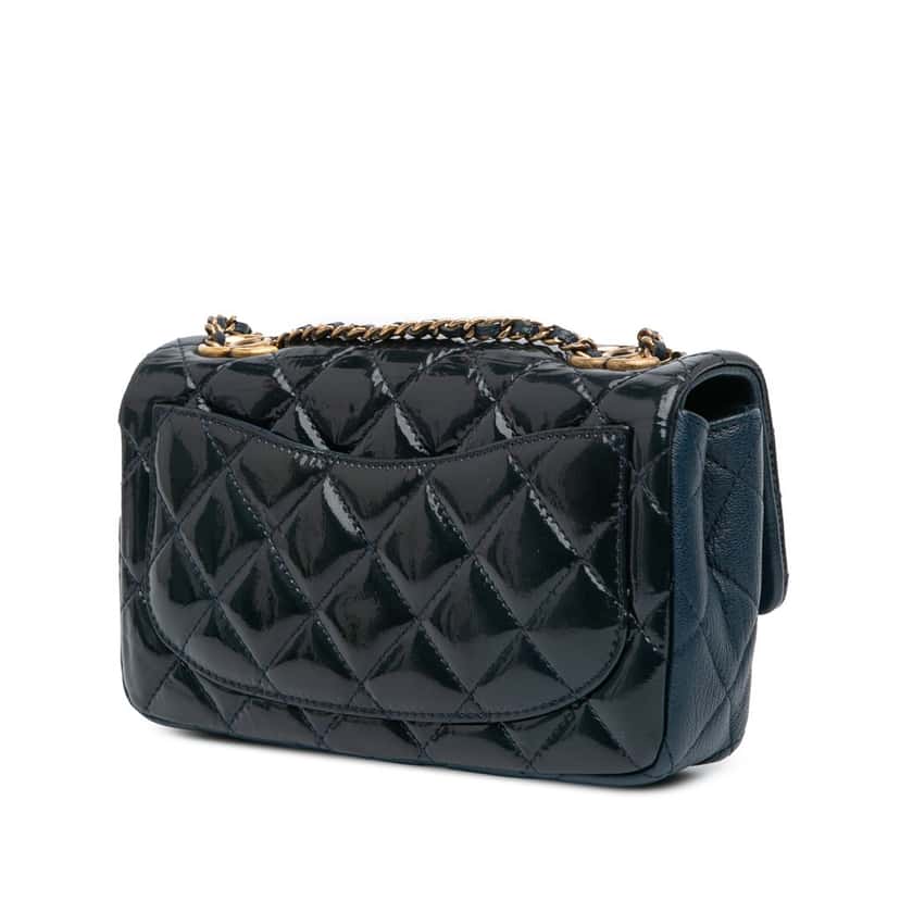 Chanel Paris-Salzburg Small Patent and Goatskin CC Eyelet Flap Blue Leather Good condition - Back View