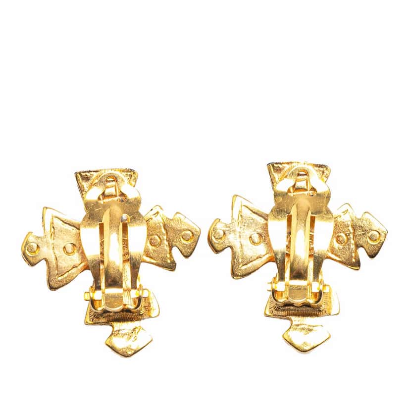 Chanel Gold Plated CC Cross Clip on Earrings Gold Metal Good condition - Back View