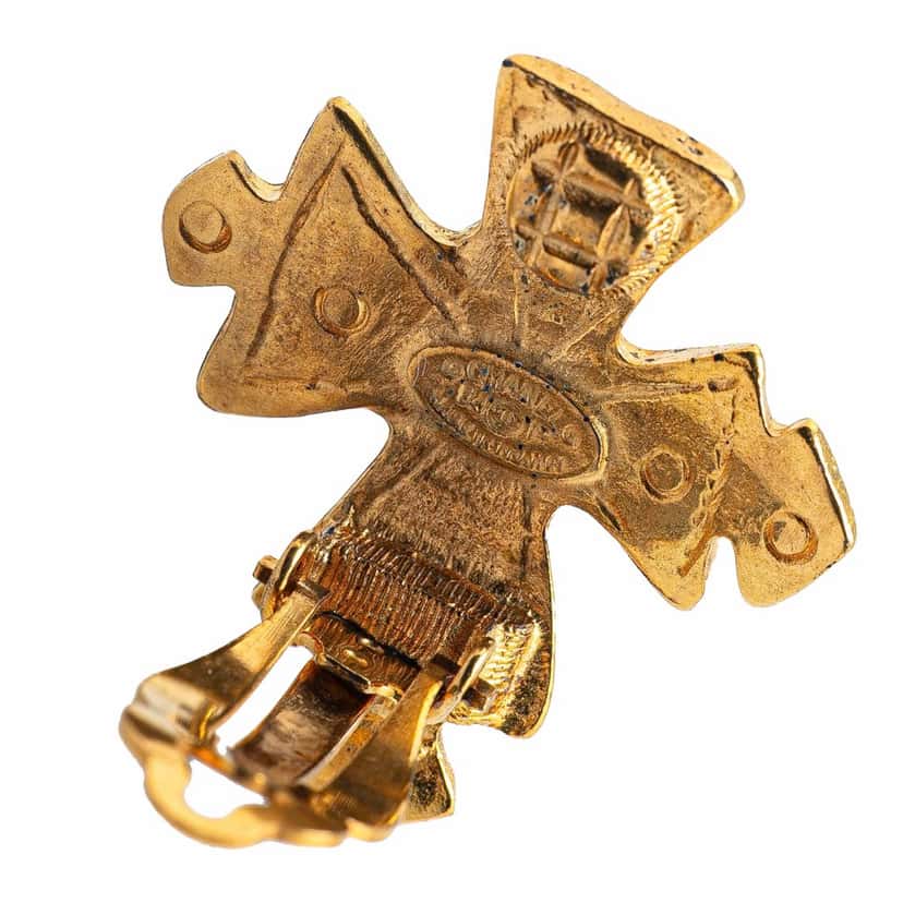 Chanel Gold Plated CC Cross Clip on Earrings Gold Metal Good condition - Inside View