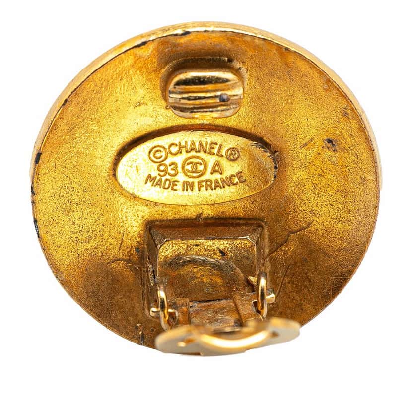 Chanel Gold Plated CC Round Clip On Earrings Gold Metal Good condition - Inside View