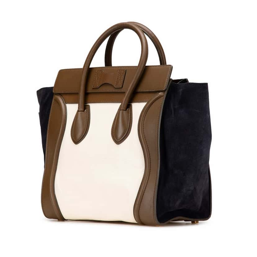 Celine Mini Tricolor Calfskin and Suede Luggage Tote White Leather Good condition - Back View