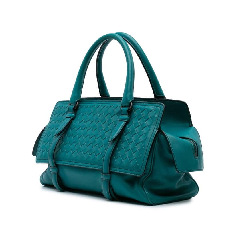 Bottega Veneta Nappa Intrecciato Monaco Bag Blue Leather Good condition - Back View