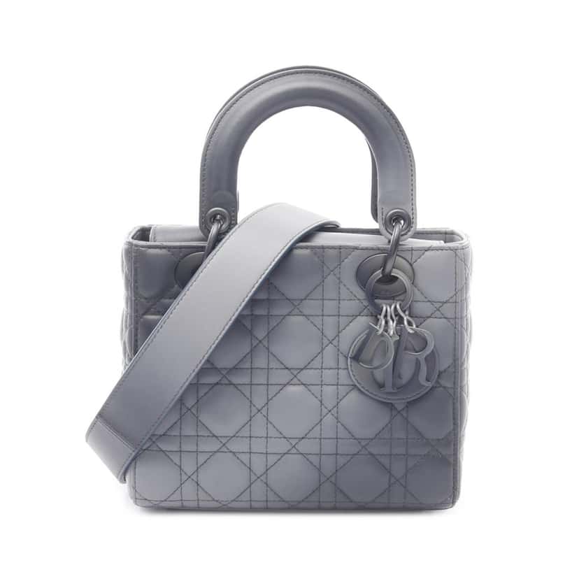 Dior Small Ombre Lambskin Cannage Lady Dior Grey Leather Good condition - Front View