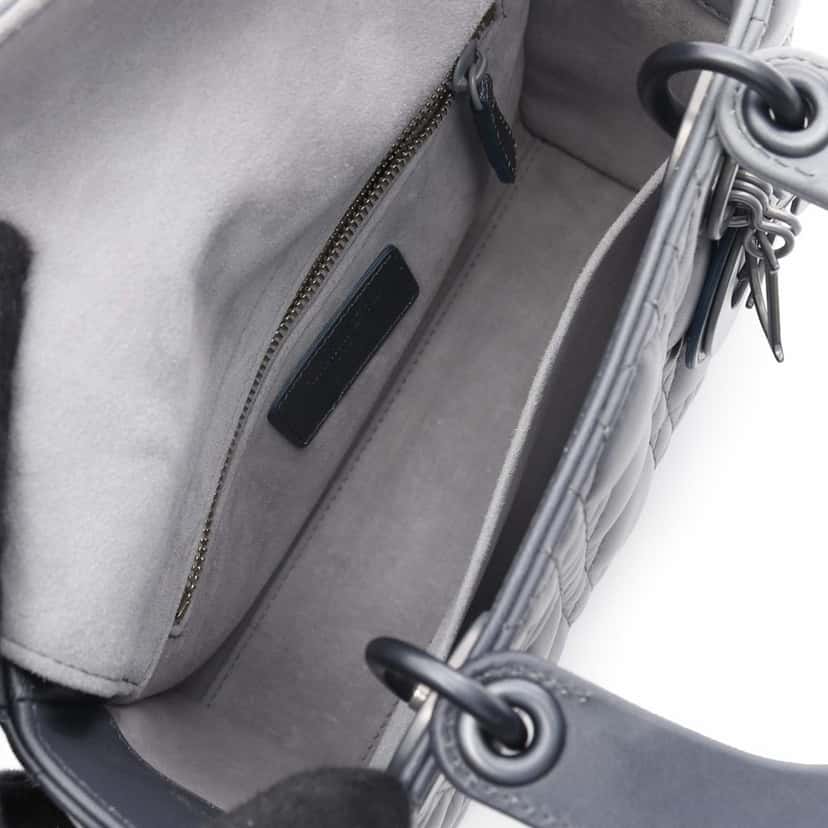 Dior Small Ombre Lambskin Cannage Lady Dior Grey Leather Good condition - Inside View