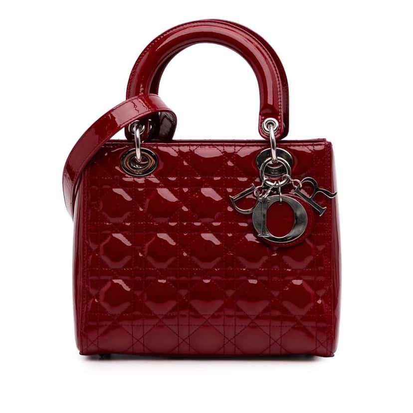 Dior Medium Patent Cannage Lady Dior Red Leather Good condition - Front View