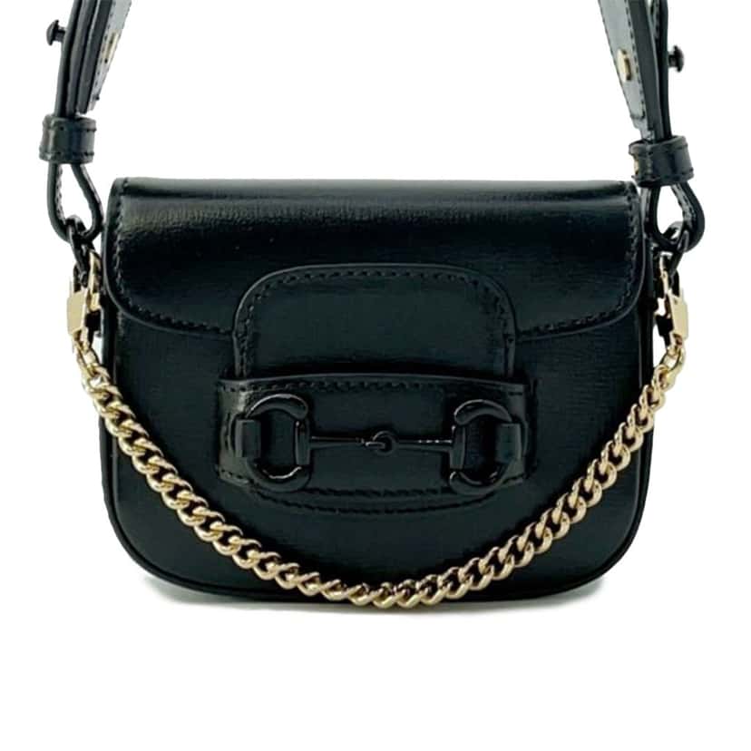 Gucci Mini Leather Horsebit 1955 Web Satchel Black Leather Good condition - Front View
