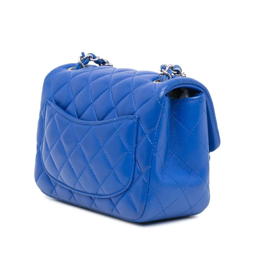 Chanel Mini Square Classic Lambskin Single Flap Blue Leather Good condition - Back View