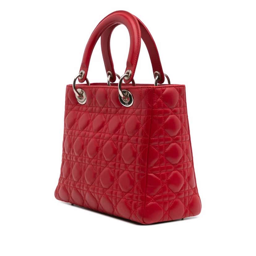 Dior Medium Lambskin Cannage Lady Dior Red Leather Good condition - Back View
