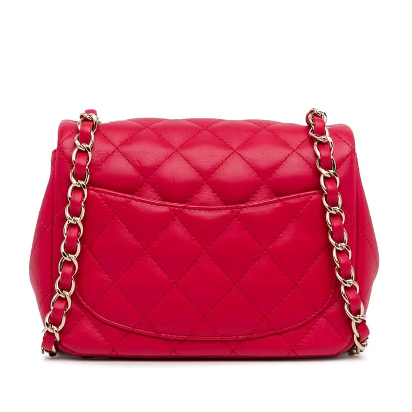 Chanel Mini Square Classic Lambskin Single Flap Red Leather Good condition - Inside View