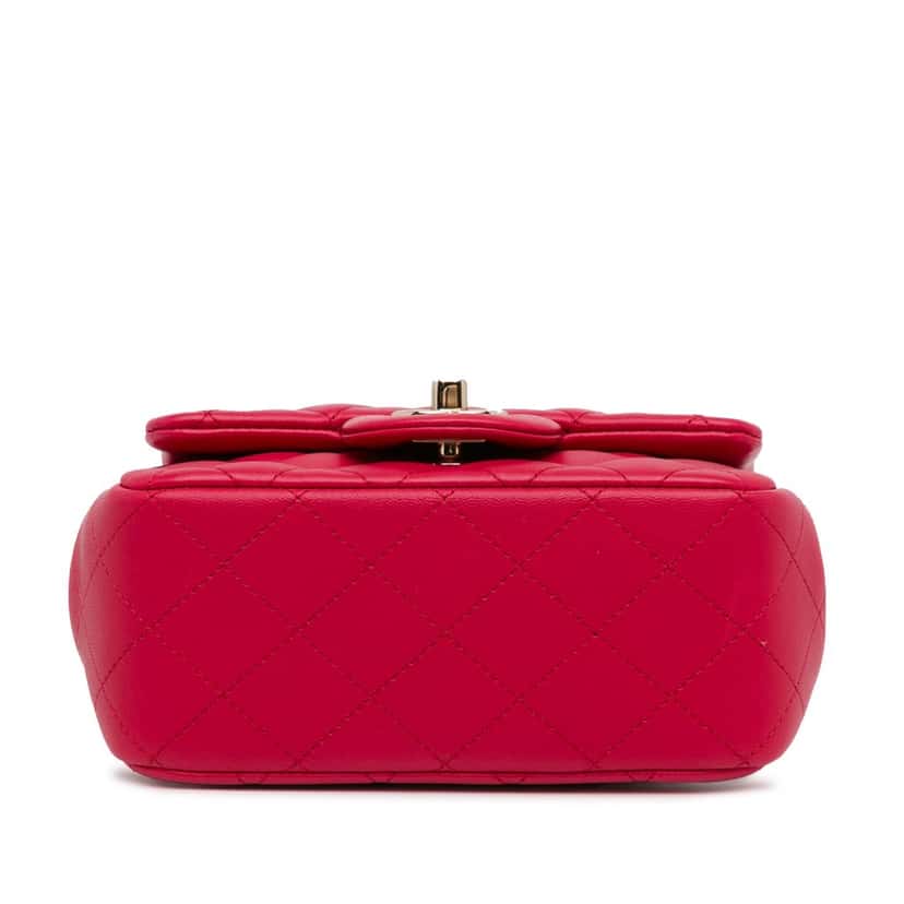 Chanel Mini Square Classic Lambskin Single Flap Red Leather Good condition - Model View