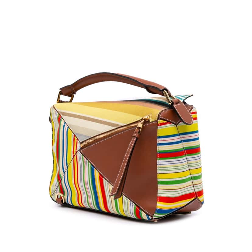 Loewe Medium Canvas and Leather Puzzle Satchel Red Canvas Good condition - Back View