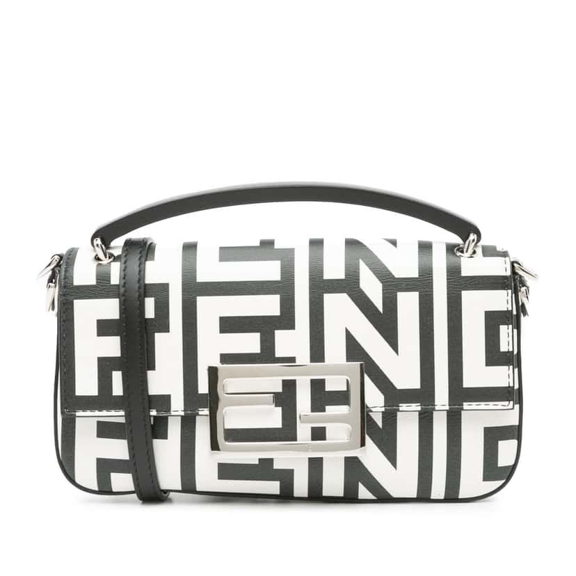 Fendi Marc Jacobs Nappa Vitello King Logo Print Phone Baguette Satchel White Leather Good condition - Front View