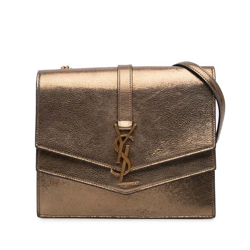 Saint Laurent Medium Metallic Leather Monogram Sulpice Crossbody Brown Leather Good condition - Front View