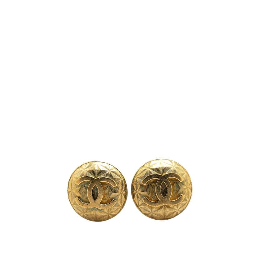Chanel Gold Plated CC Round Clip on Earrings Gold Metal Fair condition - Front View