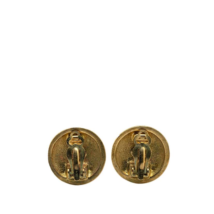 Chanel Gold Plated CC Round Clip on Earrings Gold Metal Fair condition - Back View