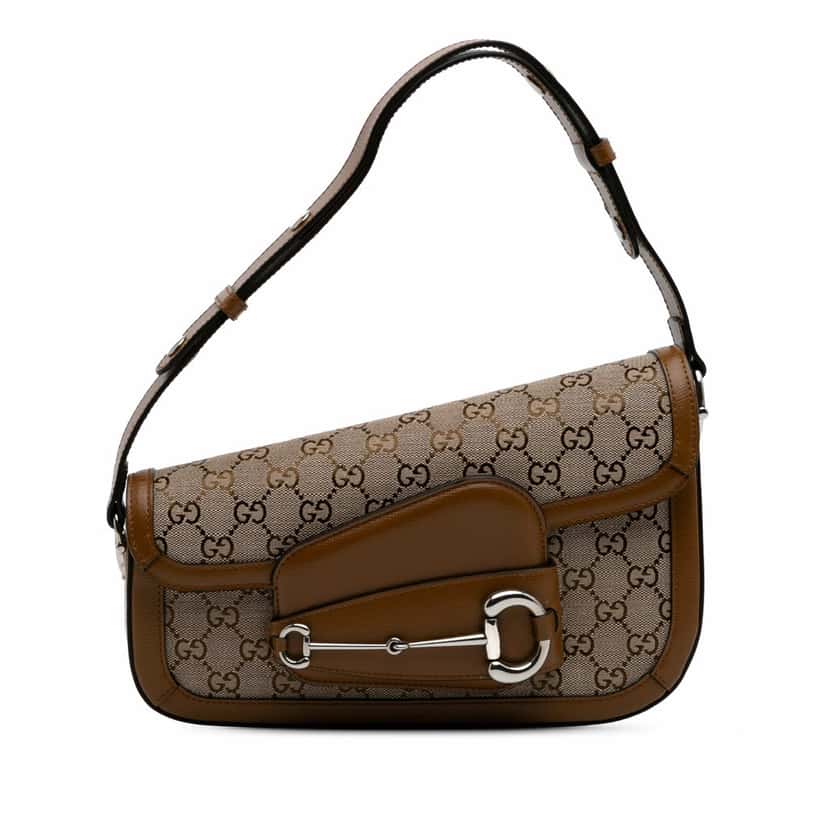 Gucci GG Canvas Asymmetric Horsebit 1955 Shoulder Bag Brown Canvas Good condition - Front View