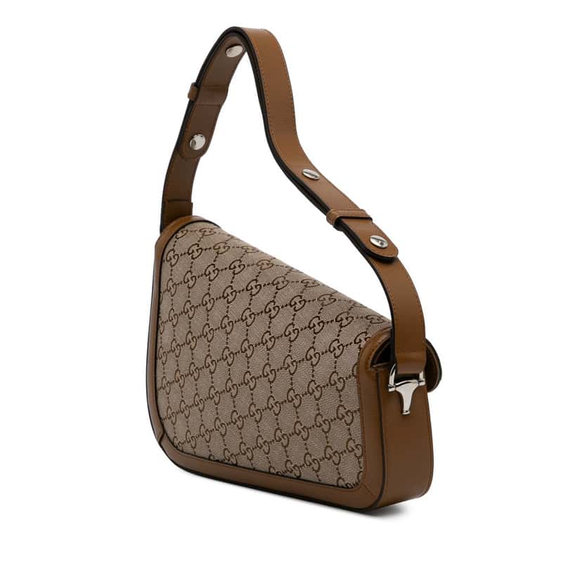Gucci GG Canvas Asymmetric Horsebit 1955 Shoulder Bag Brown Canvas Good condition - Back View