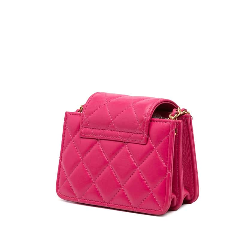 Chanel CC Quilted Lambskin Flap Clutch On Chain Pink Leather Good condition - Back View