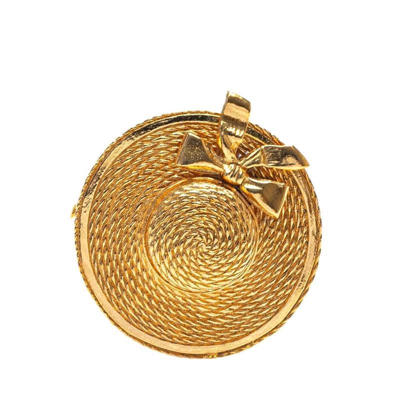 Chanel Gold Plated Straw Hat Brooch Gold Metal Good condition - Front View