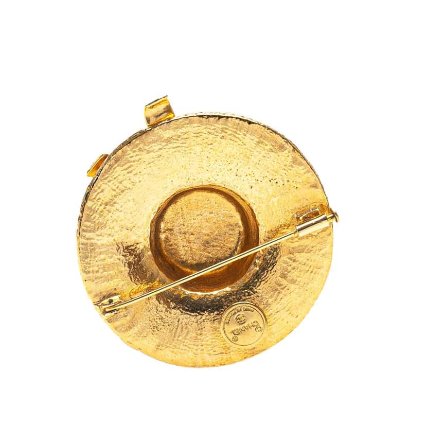 Chanel Gold Plated Straw Hat Brooch Gold Metal Good condition - Back View